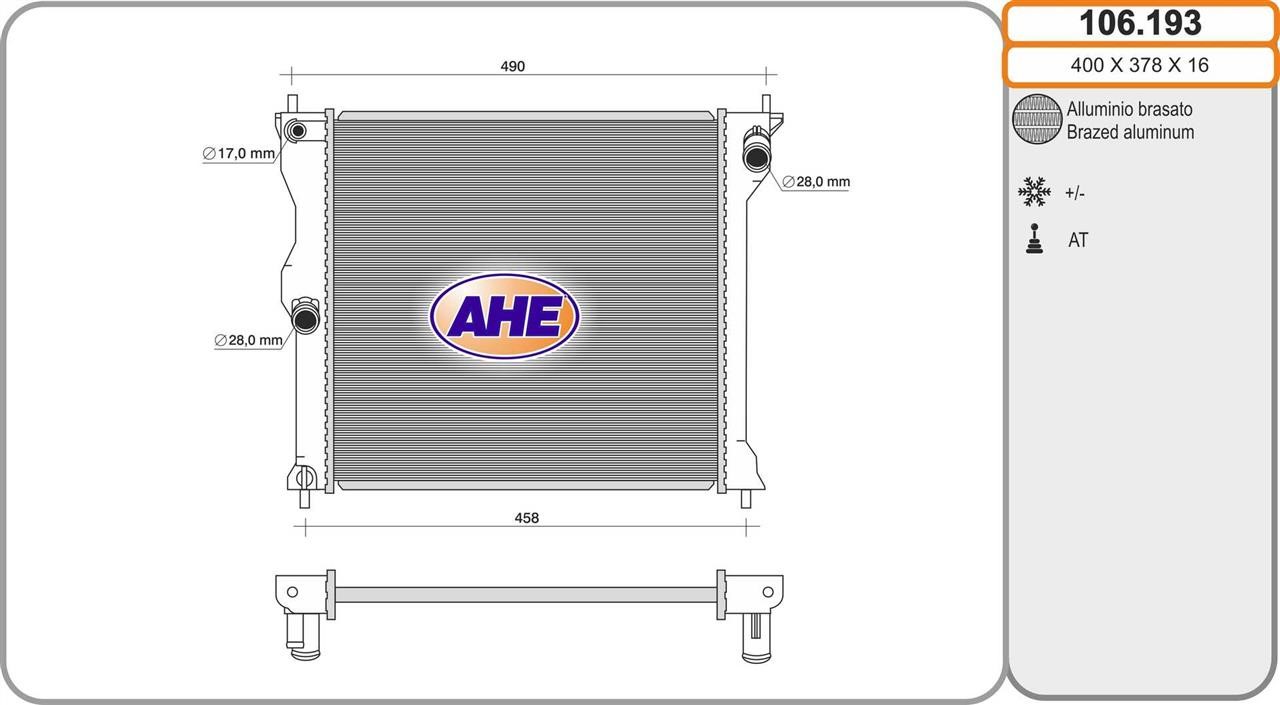 AHE 106.193 Radiator, engine cooling 106193: Buy near me in Poland at 2407.PL - Good price!