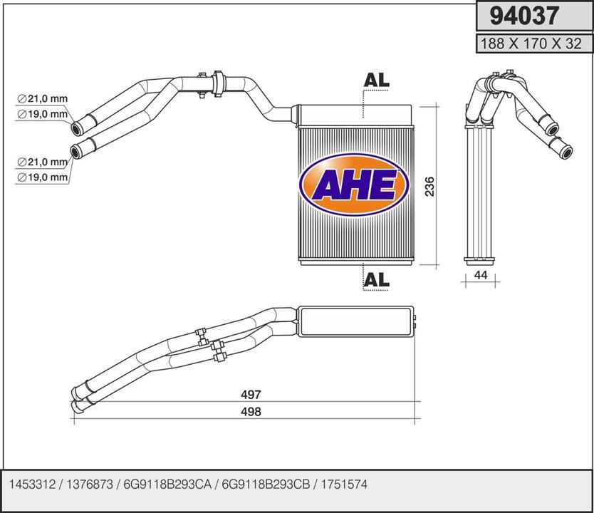 AHE 94037 Heat Exchanger, interior heating 94037: Buy near me in Poland at 2407.PL - Good price!