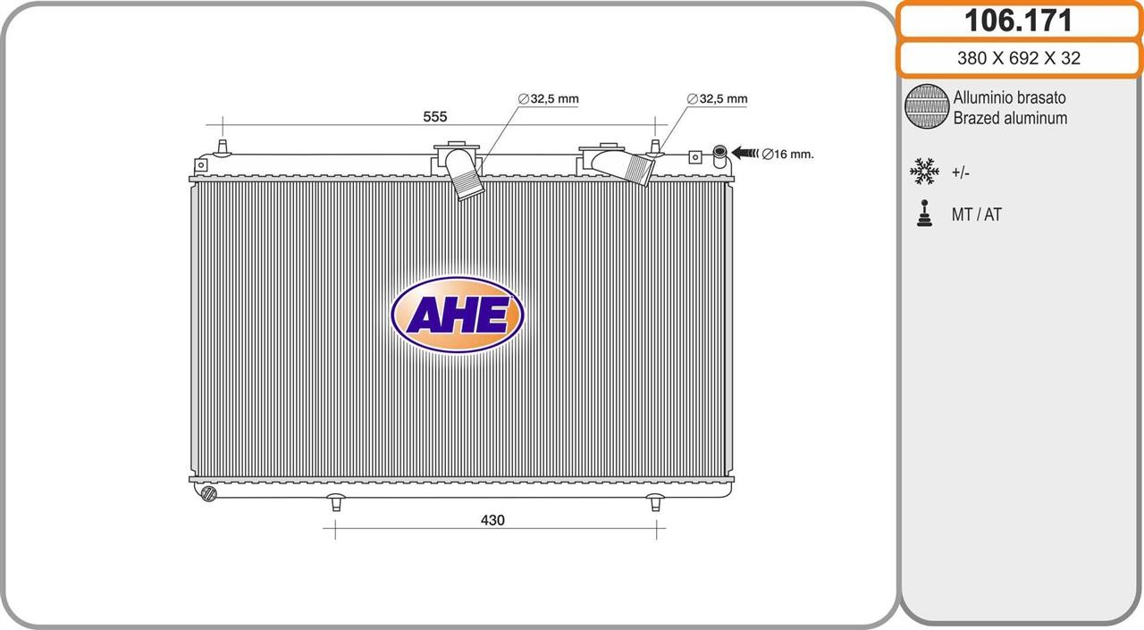 AHE 106.171 Radiator, engine cooling 106171: Buy near me in Poland at 2407.PL - Good price!