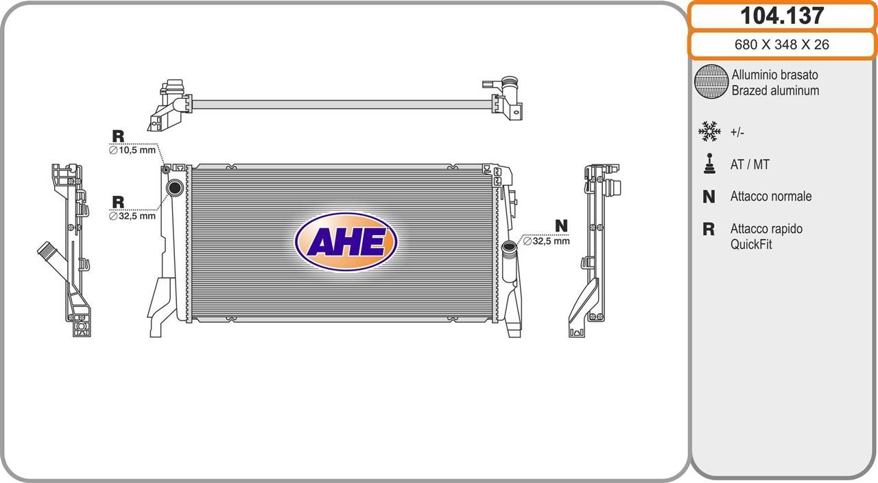 AHE 104.137 Radiator, engine cooling 104137: Buy near me in Poland at 2407.PL - Good price!