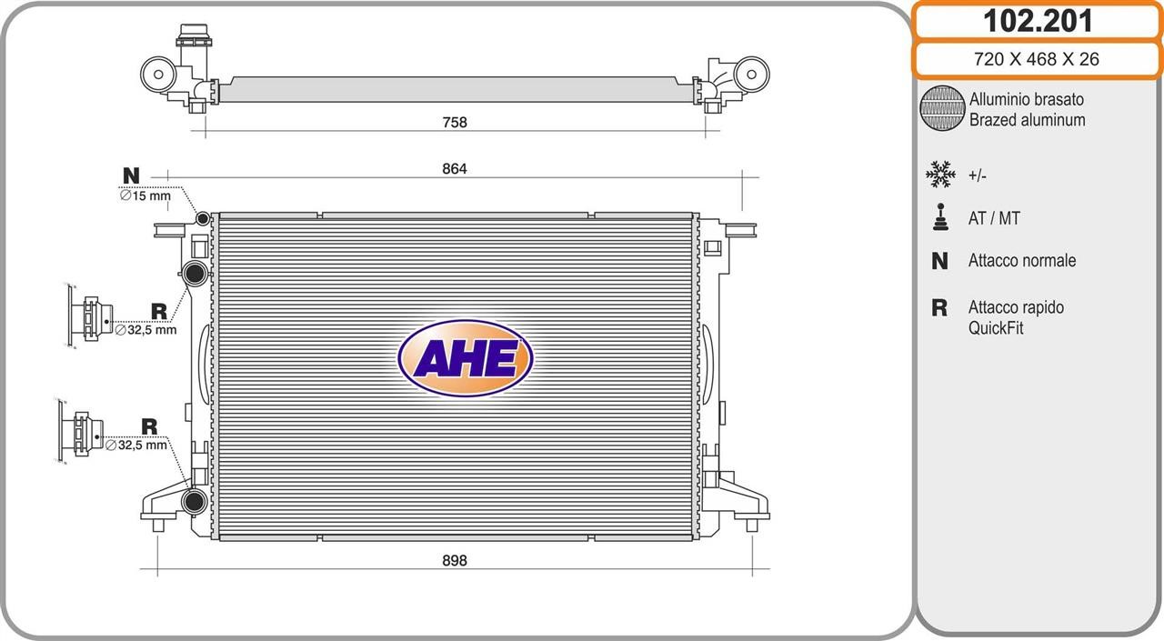 AHE 102.201 Radiator, engine cooling 102201: Buy near me in Poland at 2407.PL - Good price!