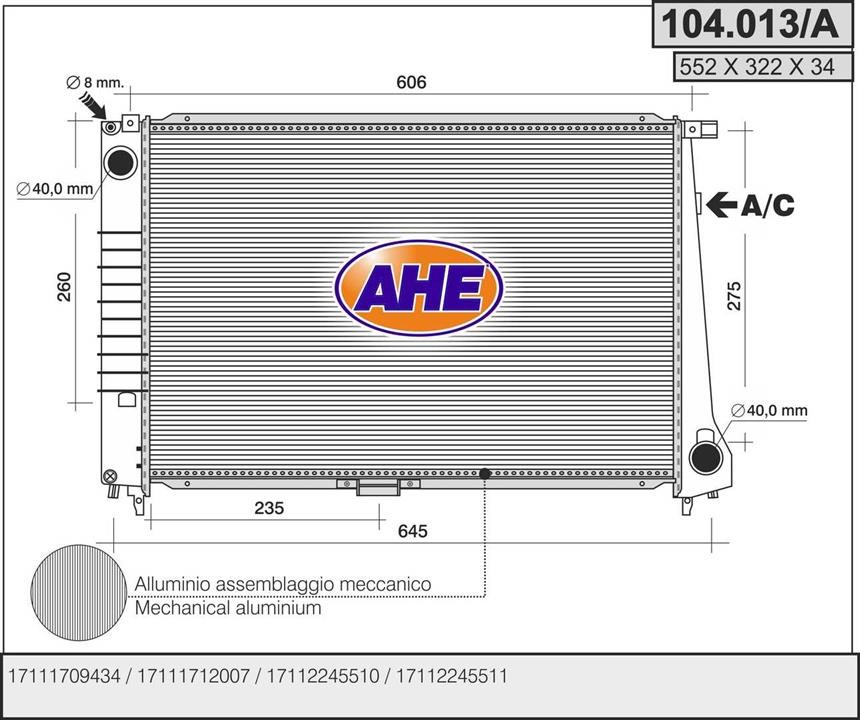 AHE 104.013/A Radiator, engine cooling 104013A: Buy near me in Poland at 2407.PL - Good price!