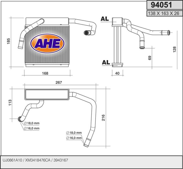AHE 94051 Heat exchanger, interior heating 94051: Buy near me in Poland at 2407.PL - Good price!