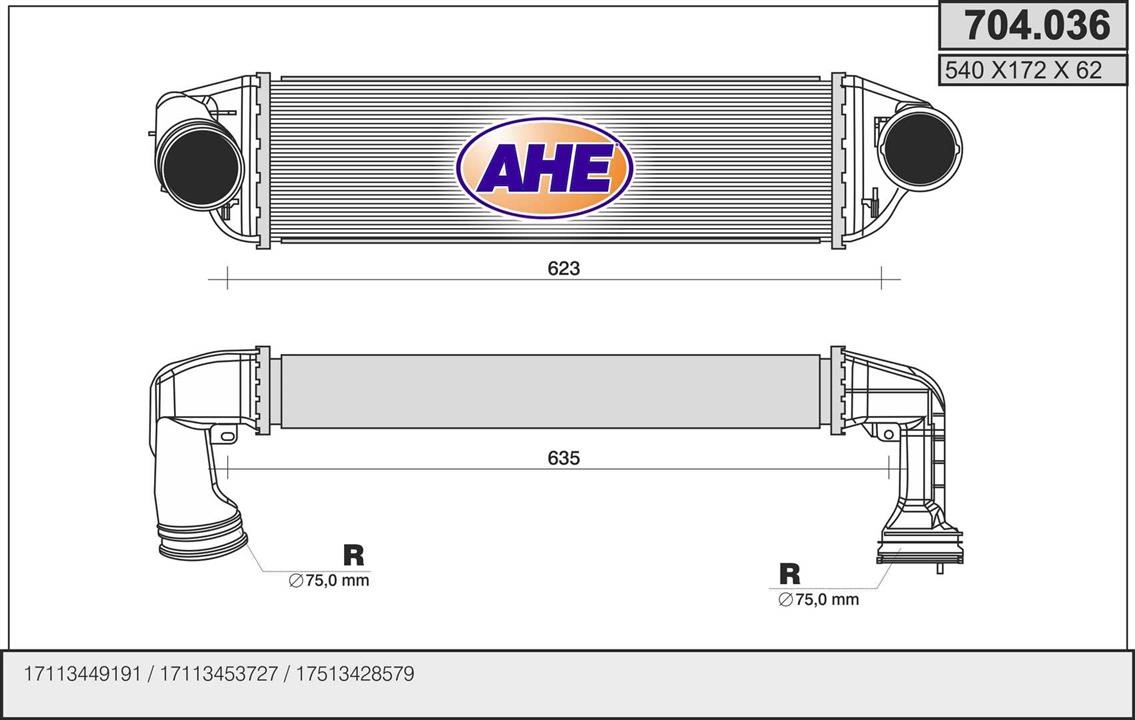 AHE 704.036 Intercooler, charger 704036: Buy near me in Poland at 2407.PL - Good price!