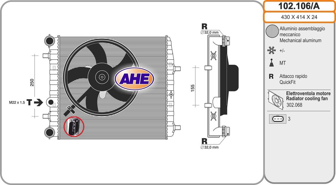 AHE 102.106/A Radiator, engine cooling 102106A: Buy near me in Poland at 2407.PL - Good price!
