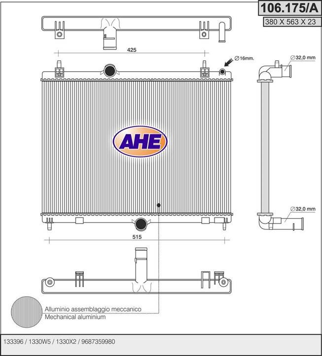 AHE 106.175/A Radiator, engine cooling 106175A: Buy near me in Poland at 2407.PL - Good price!