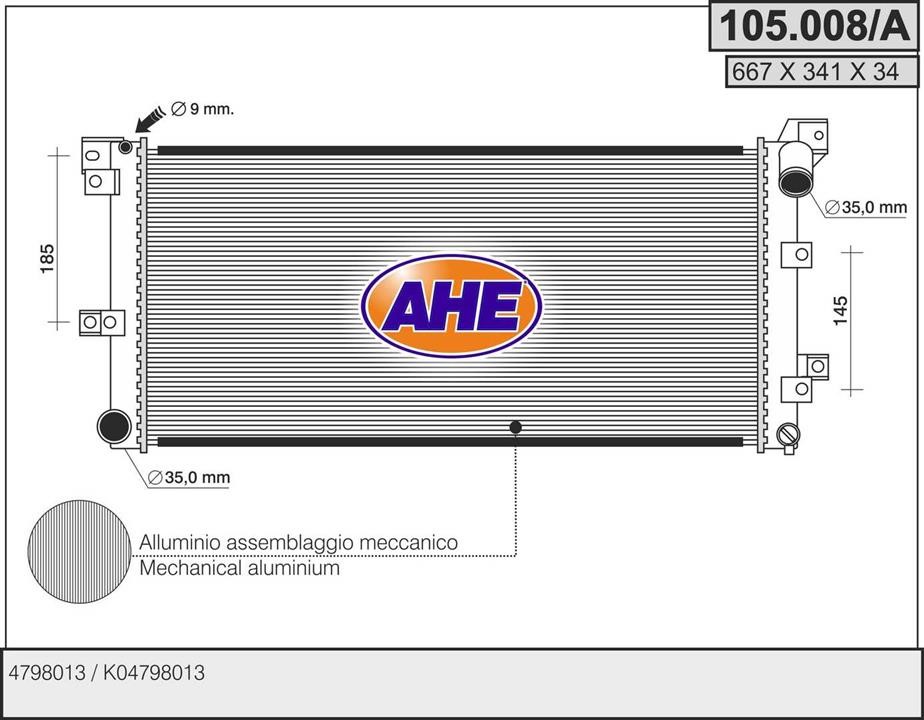 AHE 105.008/A Radiator, engine cooling 105008A: Buy near me in Poland at 2407.PL - Good price!