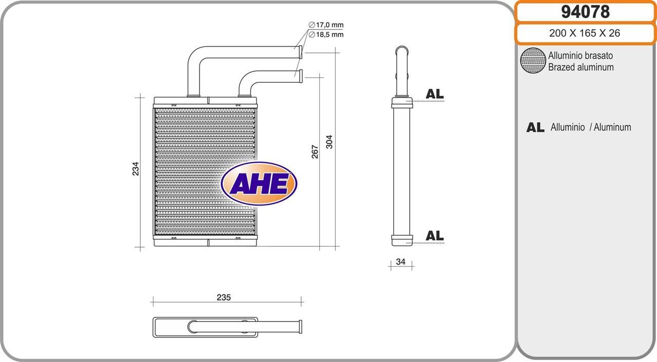 AHE 94078 Heat exchanger, interior heating 94078: Buy near me in Poland at 2407.PL - Good price!