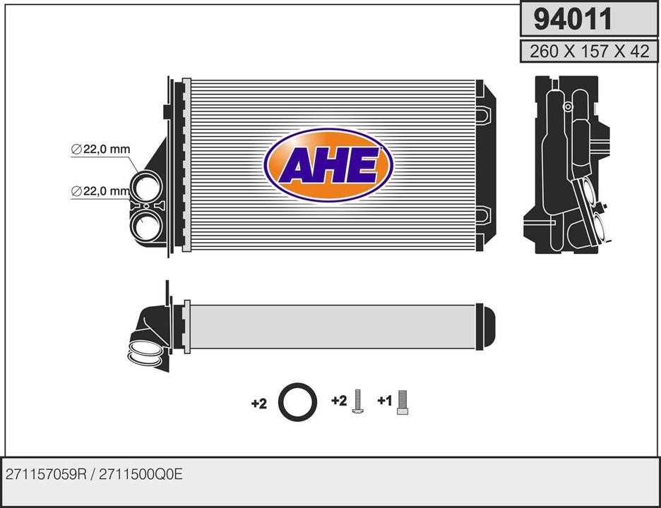 AHE 94011 Теплообмінник, система опалення салону 94011: Приваблива ціна - Купити у Польщі на 2407.PL!