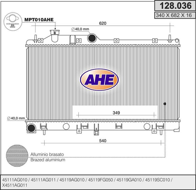 AHE 128.036 Radiator, engine cooling 128036: Buy near me in Poland at 2407.PL - Good price!
