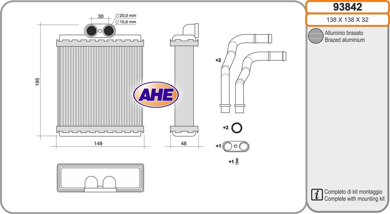 AHE 93842 Heat Exchanger, interior heating 93842: Buy near me in Poland at 2407.PL - Good price!