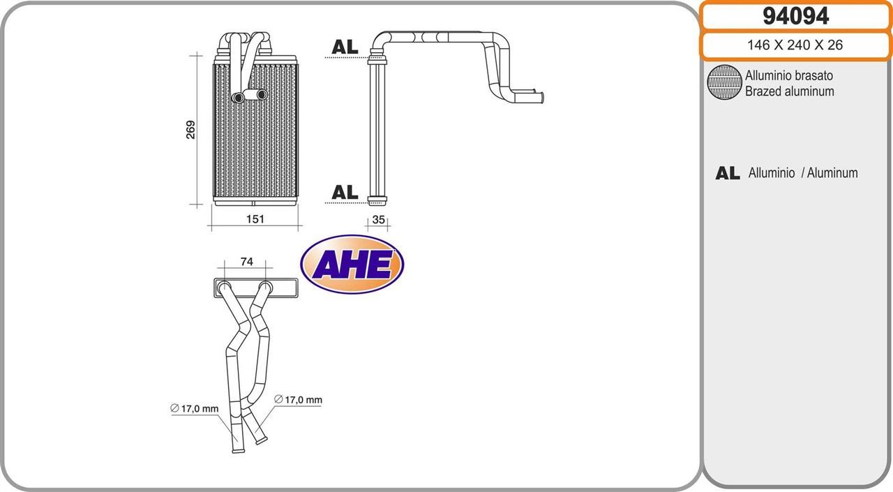 AHE 94094 Heat exchanger, interior heating 94094: Buy near me in Poland at 2407.PL - Good price!