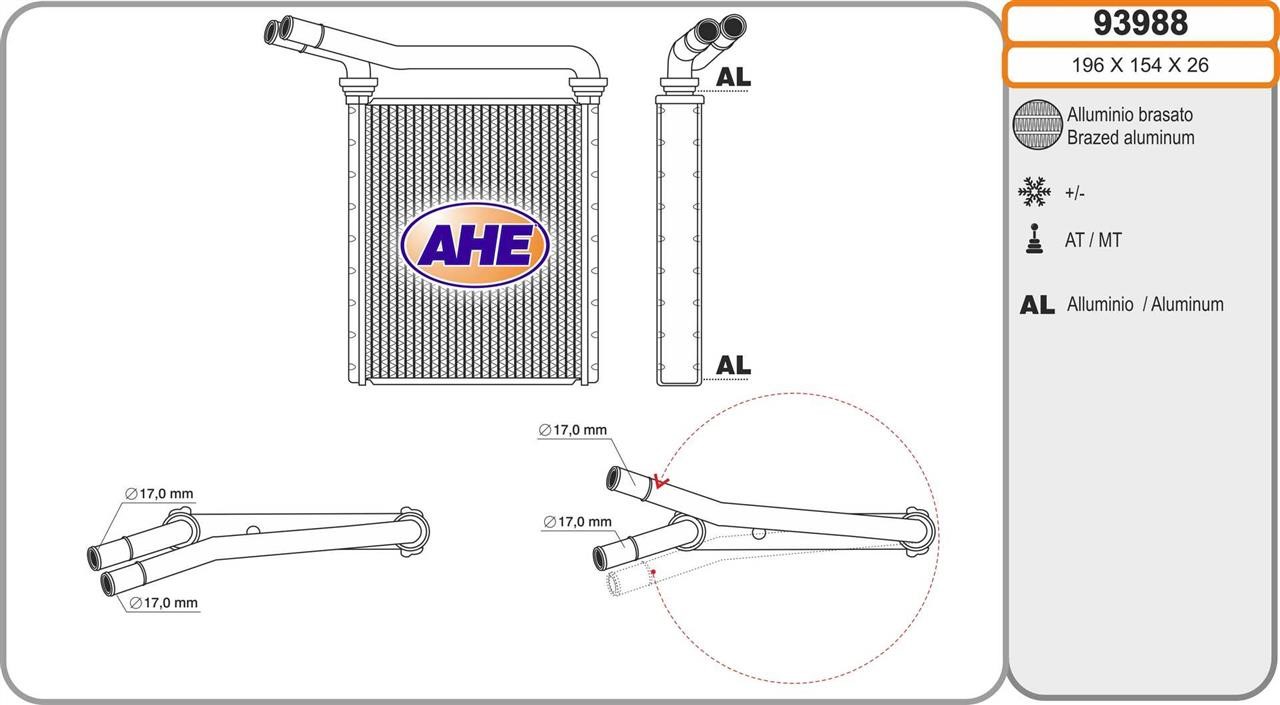 AHE 93988 Heat Exchanger, interior heating 93988: Buy near me in Poland at 2407.PL - Good price!