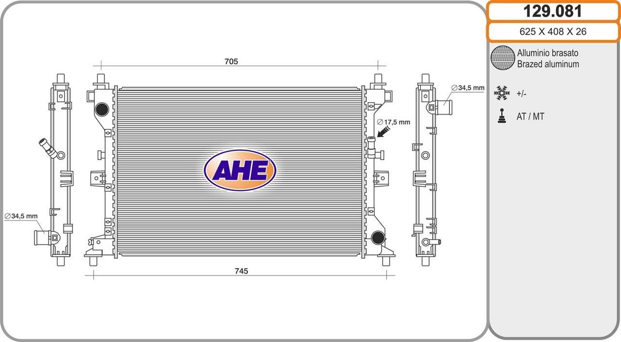 AHE 129.081 Radiator, engine cooling 129081: Buy near me in Poland at 2407.PL - Good price!