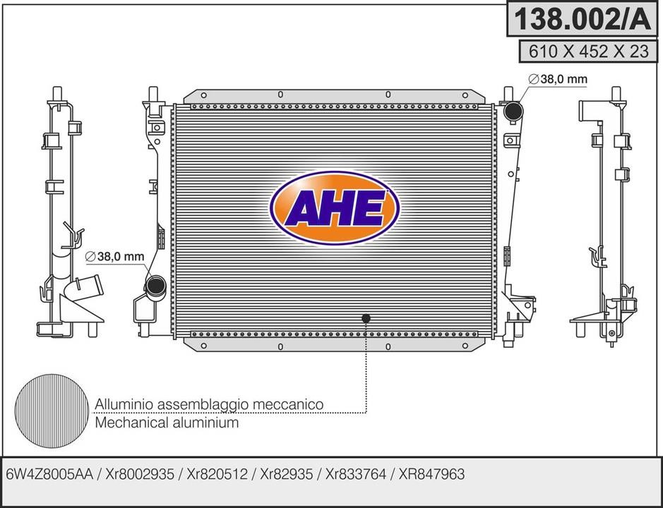 AHE 138.002/A Radiator, engine cooling 138002A: Buy near me in Poland at 2407.PL - Good price!