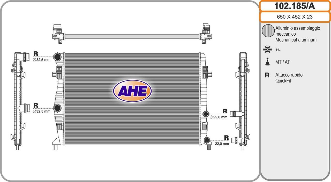 AHE 102.185/A Radiator, engine cooling 102185A: Buy near me in Poland at 2407.PL - Good price!