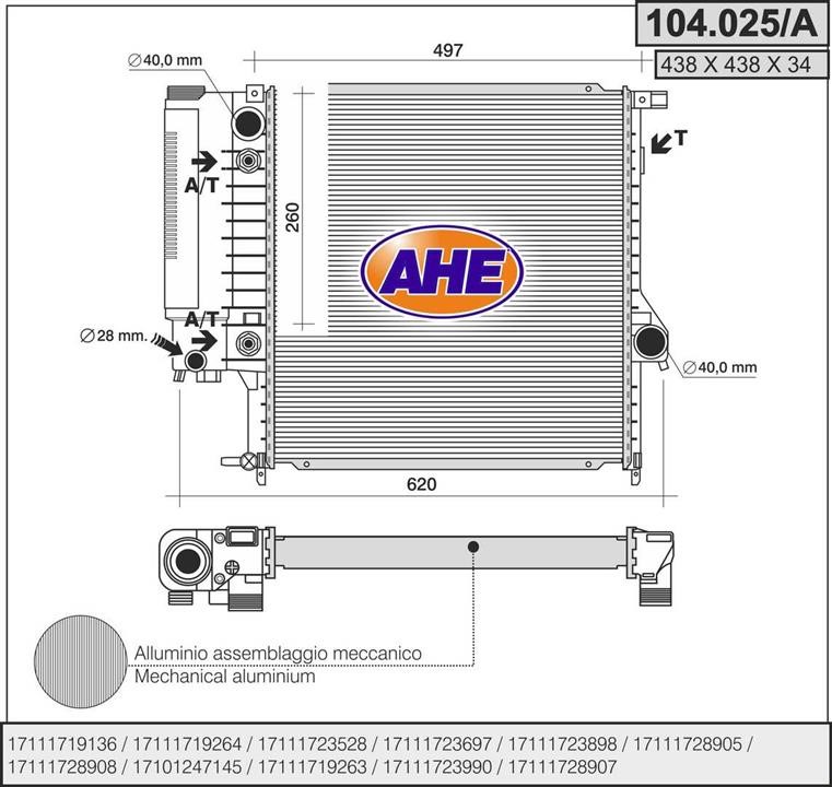 AHE 104.025/A Radiator, engine cooling 104025A: Buy near me in Poland at 2407.PL - Good price!