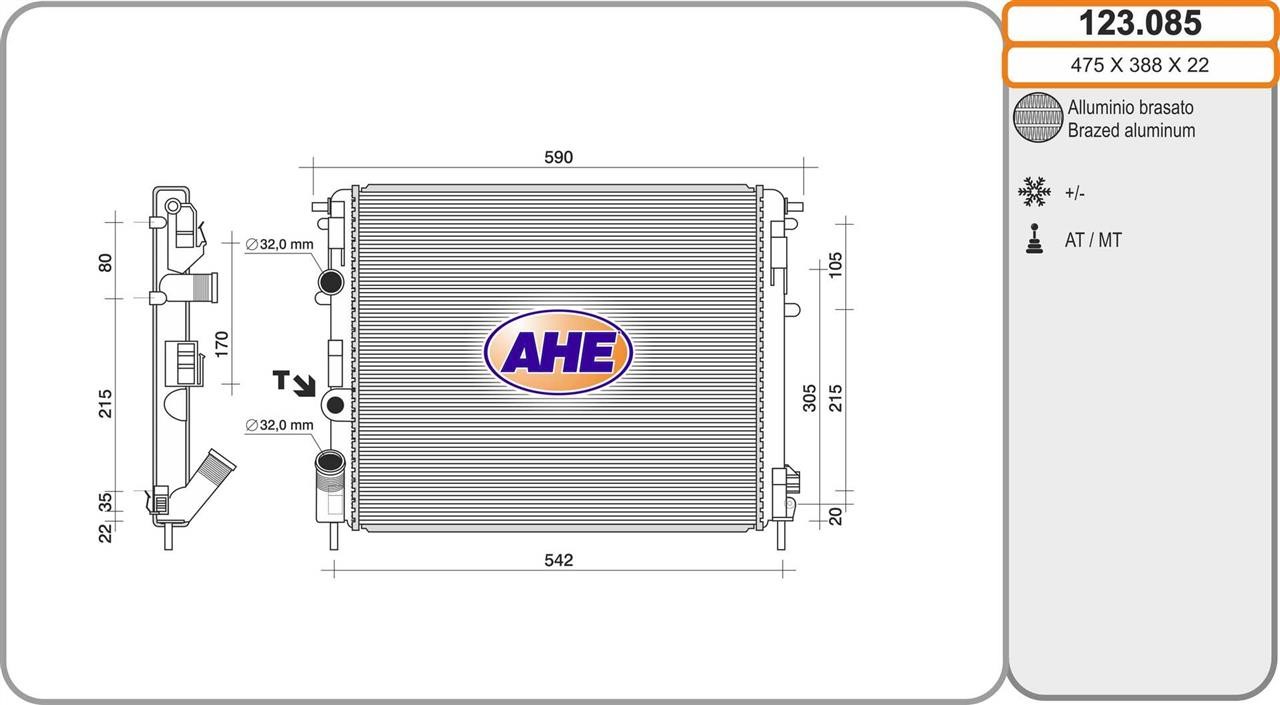 AHE 123.085 Radiator, engine cooling 123085: Buy near me in Poland at 2407.PL - Good price!