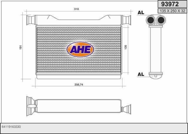 AHE 93972 Heat exchanger, interior heating 93972: Buy near me in Poland at 2407.PL - Good price!