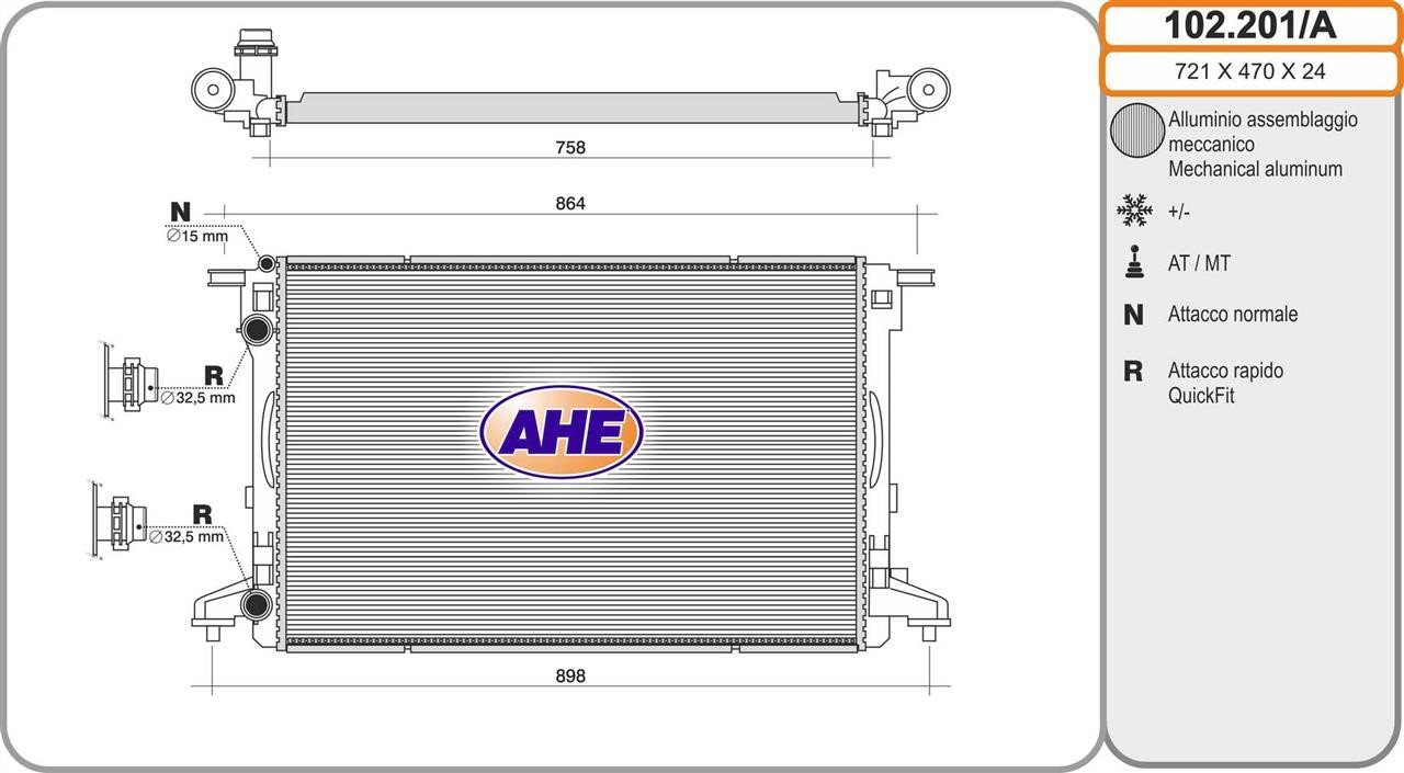 AHE 102.201/A Radiator, engine cooling 102201A: Buy near me in Poland at 2407.PL - Good price!