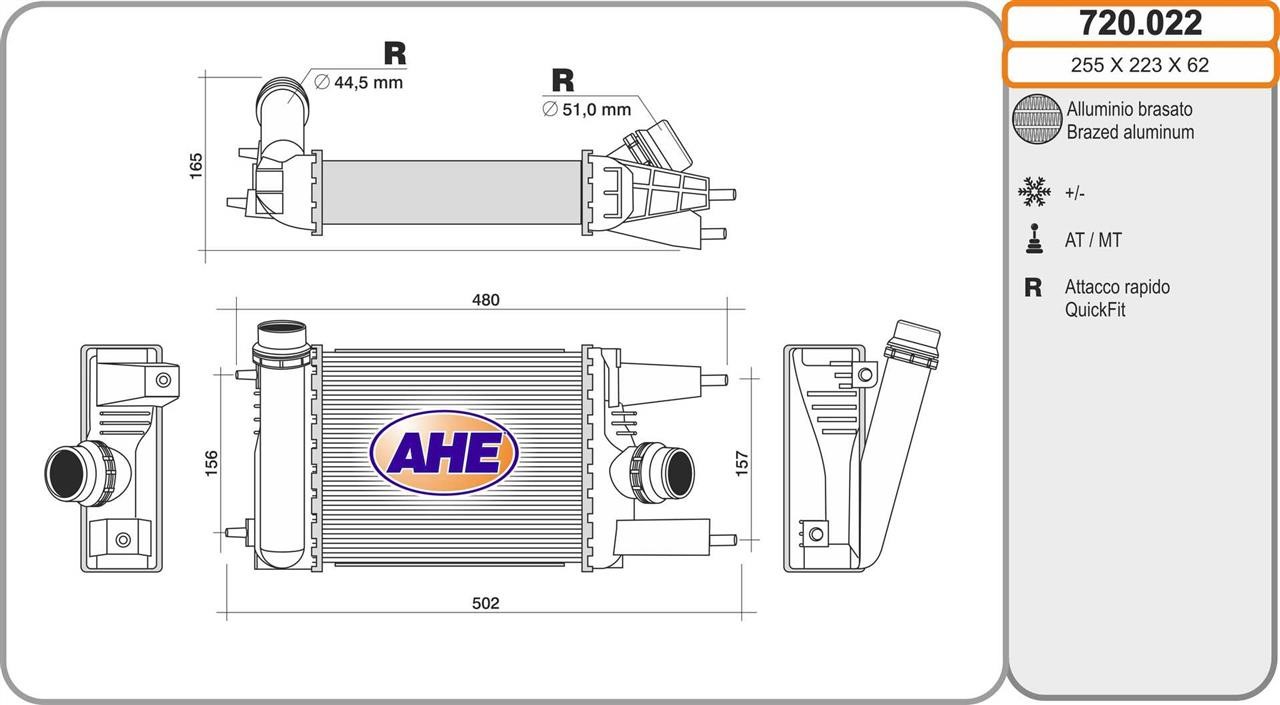 AHE 720.022 Chłodnica powietrza doładowującego (intercooler) 720022: Dobra cena w Polsce na 2407.PL - Kup Teraz!