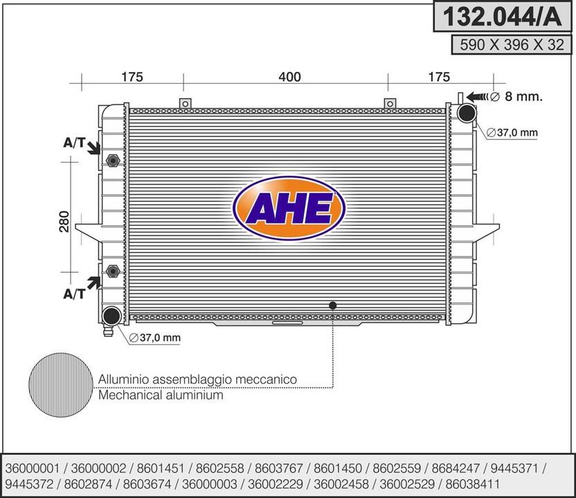 AHE 132.044/A Radiator, engine cooling 132044A: Buy near me in Poland at 2407.PL - Good price!