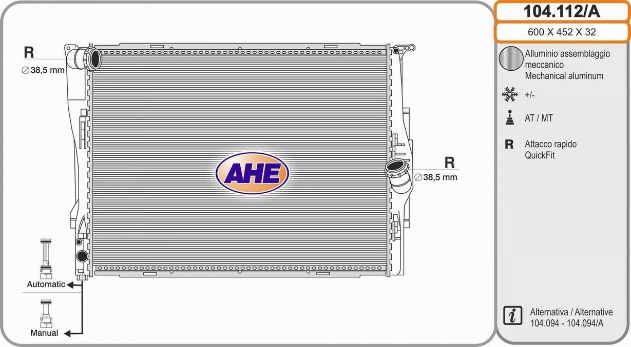 AHE 104.112/A Radiator, engine cooling 104112A: Buy near me in Poland at 2407.PL - Good price!
