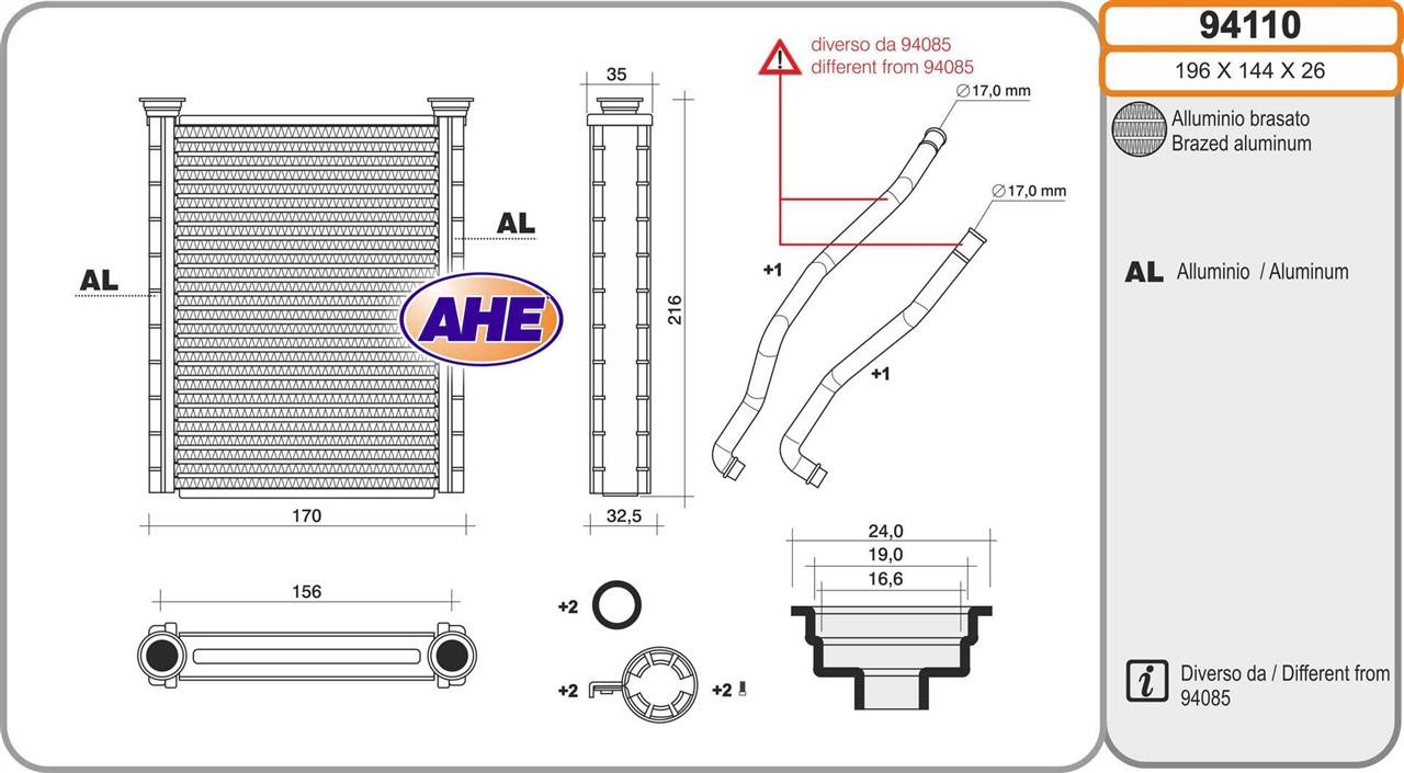 AHE 94110 Heat exchanger, interior heating 94110: Buy near me in Poland at 2407.PL - Good price!