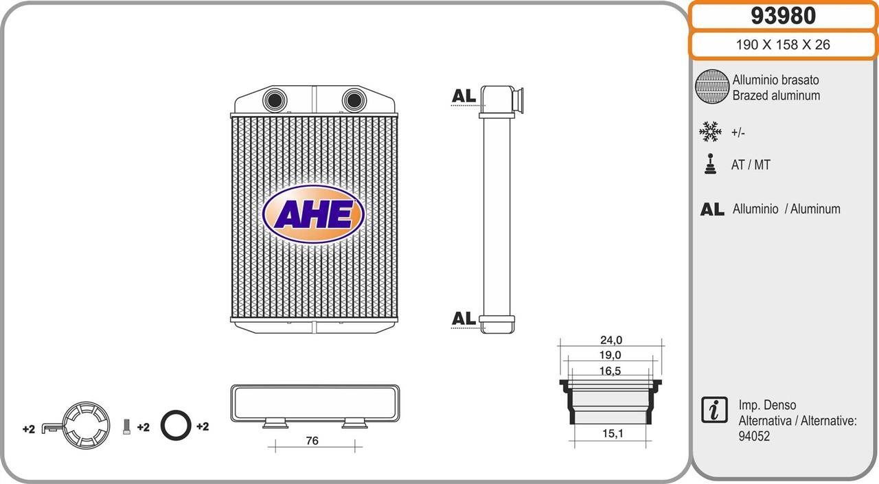 AHE 93980 Heat Exchanger, interior heating 93980: Buy near me in Poland at 2407.PL - Good price!