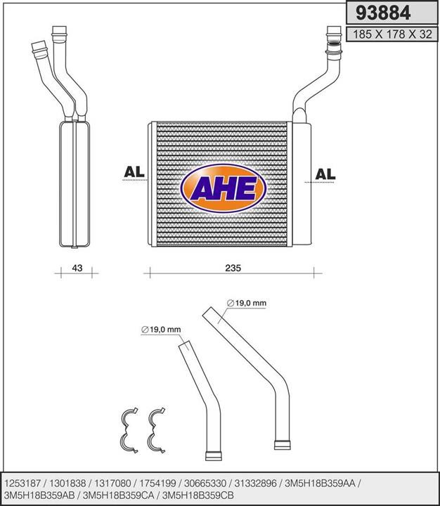 AHE 93884 Heat Exchanger, interior heating 93884: Buy near me in Poland at 2407.PL - Good price!