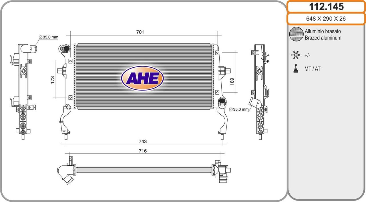 AHE 112.145 Radiator, engine cooling 112145: Buy near me in Poland at 2407.PL - Good price!