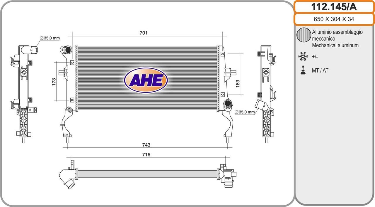 AHE 112.145/A Radiator, engine cooling 112145A: Buy near me in Poland at 2407.PL - Good price!