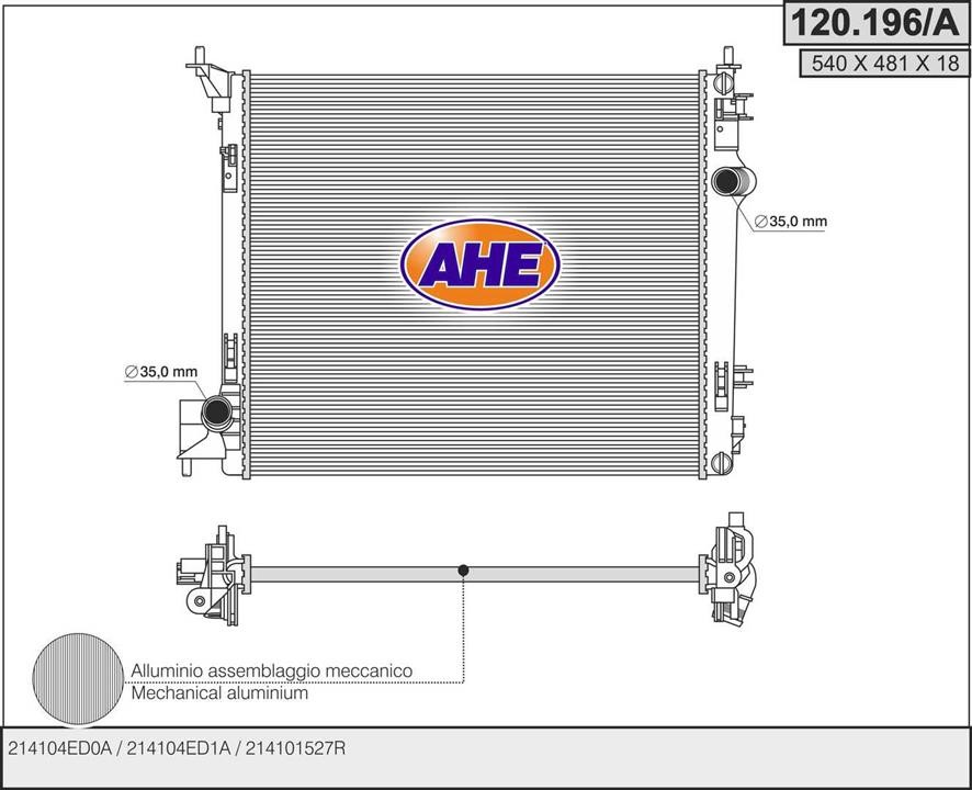 AHE 120.196/A Radiator, engine cooling 120196A: Buy near me in Poland at 2407.PL - Good price!