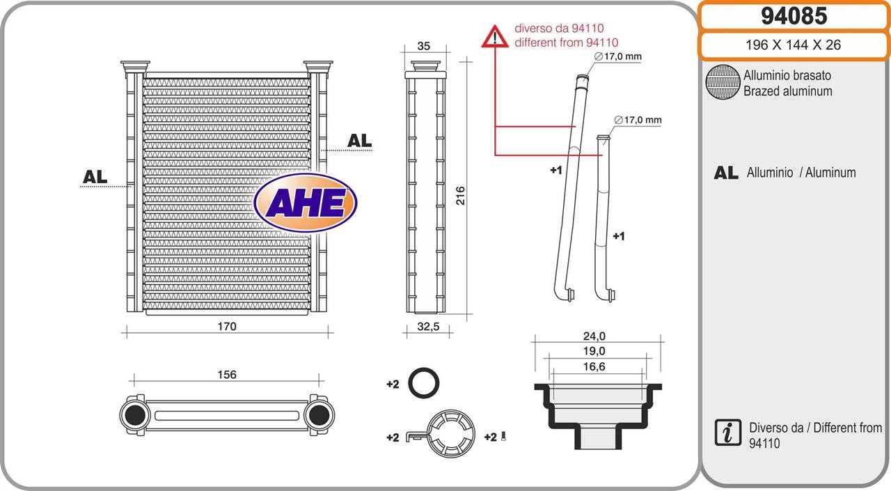 AHE 94085 Heat exchanger, interior heating 94085: Buy near me in Poland at 2407.PL - Good price!