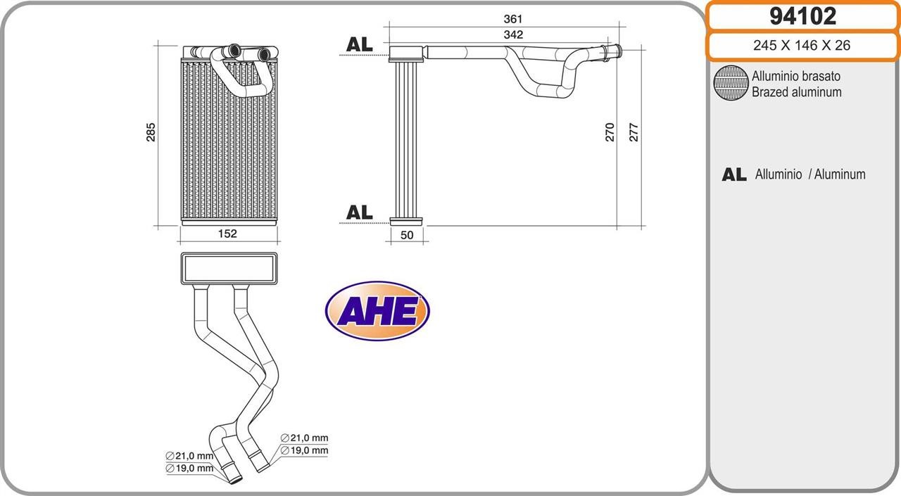 AHE 94102 Heat exchanger, interior heating 94102: Buy near me in Poland at 2407.PL - Good price!