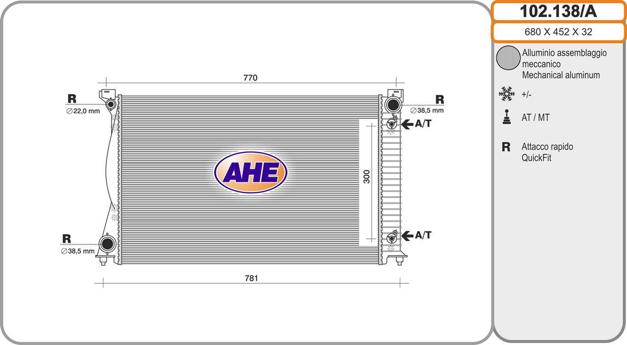 AHE 102.138/A Radiator, engine cooling 102138A: Buy near me in Poland at 2407.PL - Good price!