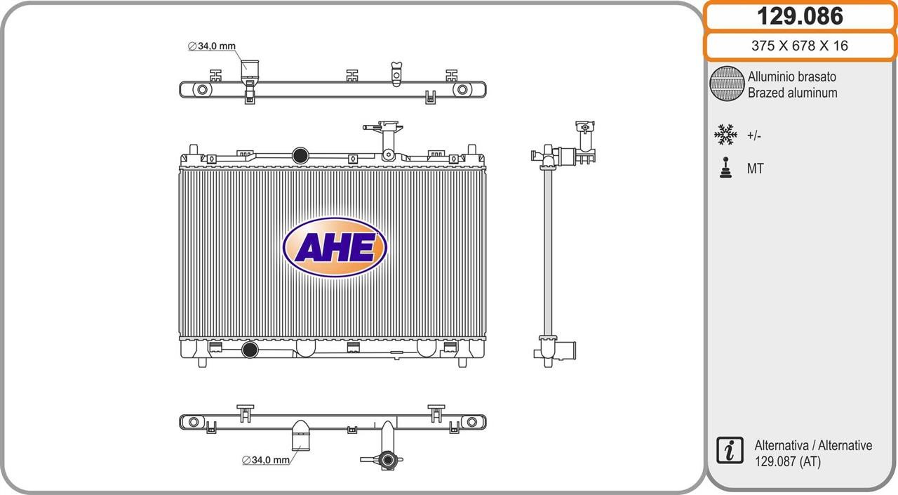 AHE 129.086 Radiator, engine cooling 129086: Buy near me in Poland at 2407.PL - Good price!
