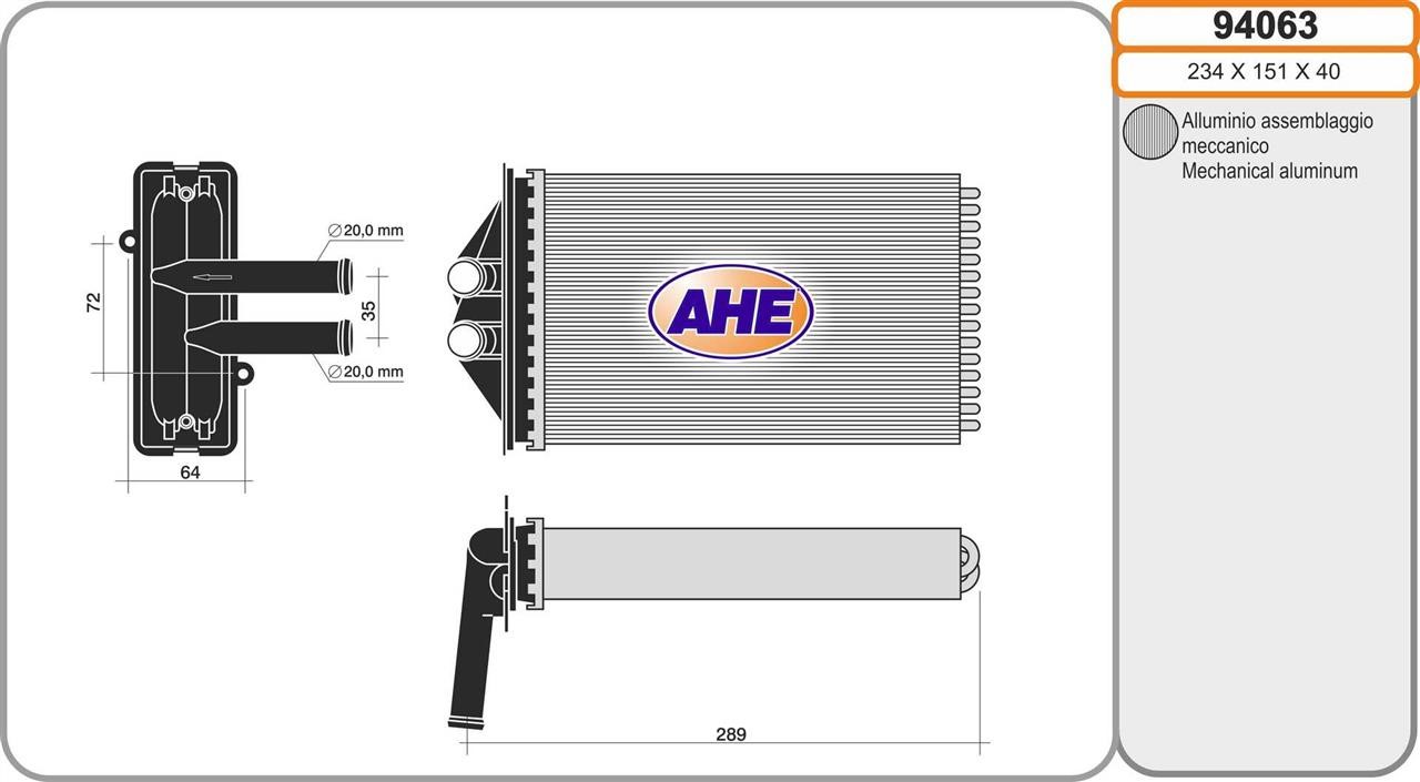 AHE 94063 Heat exchanger, interior heating 94063: Buy near me in Poland at 2407.PL - Good price!