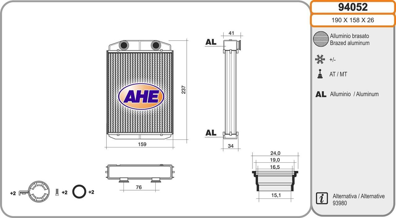 AHE 94052 Heat exchanger, interior heating 94052: Buy near me in Poland at 2407.PL - Good price!
