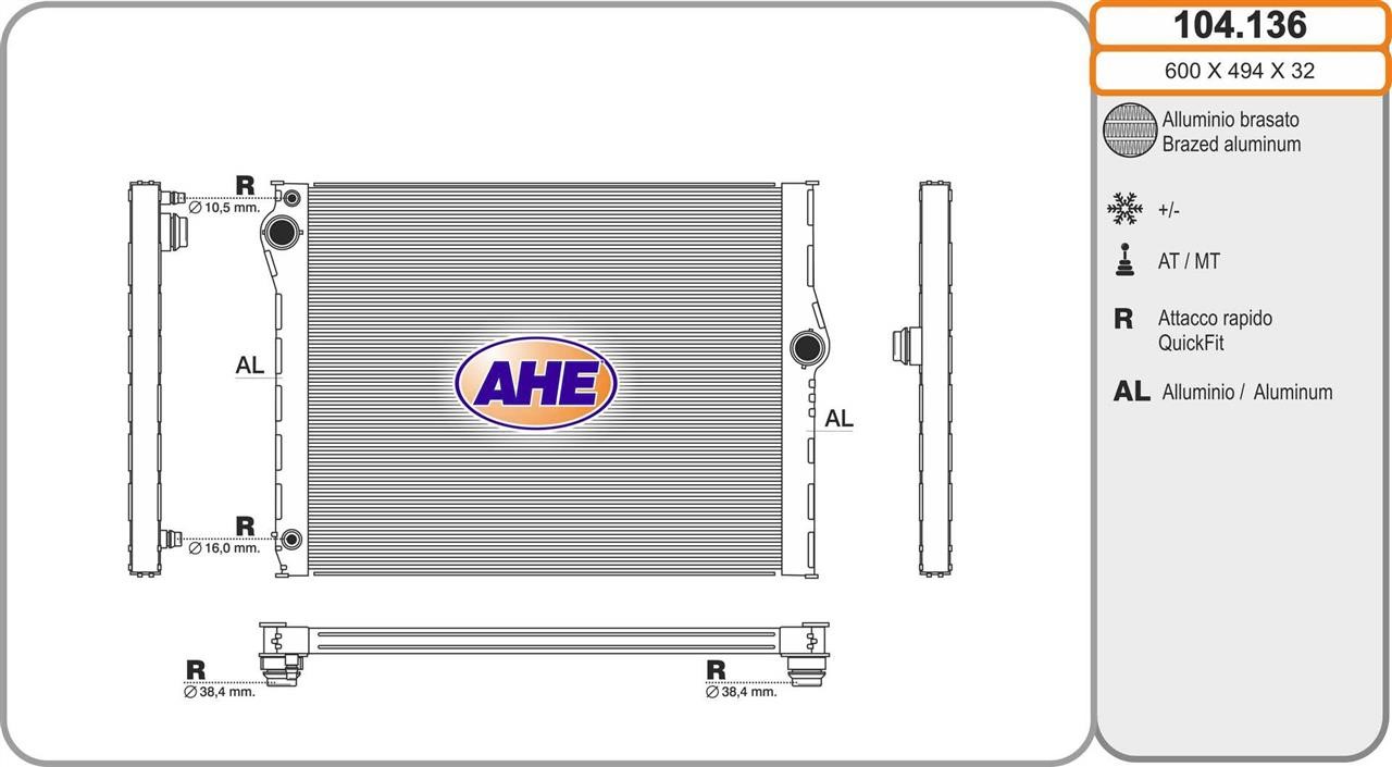 AHE 104.136 Radiator, engine cooling 104136: Buy near me in Poland at 2407.PL - Good price!