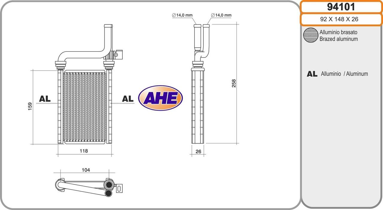 AHE 94101 Heat exchanger, interior heating 94101: Buy near me in Poland at 2407.PL - Good price!