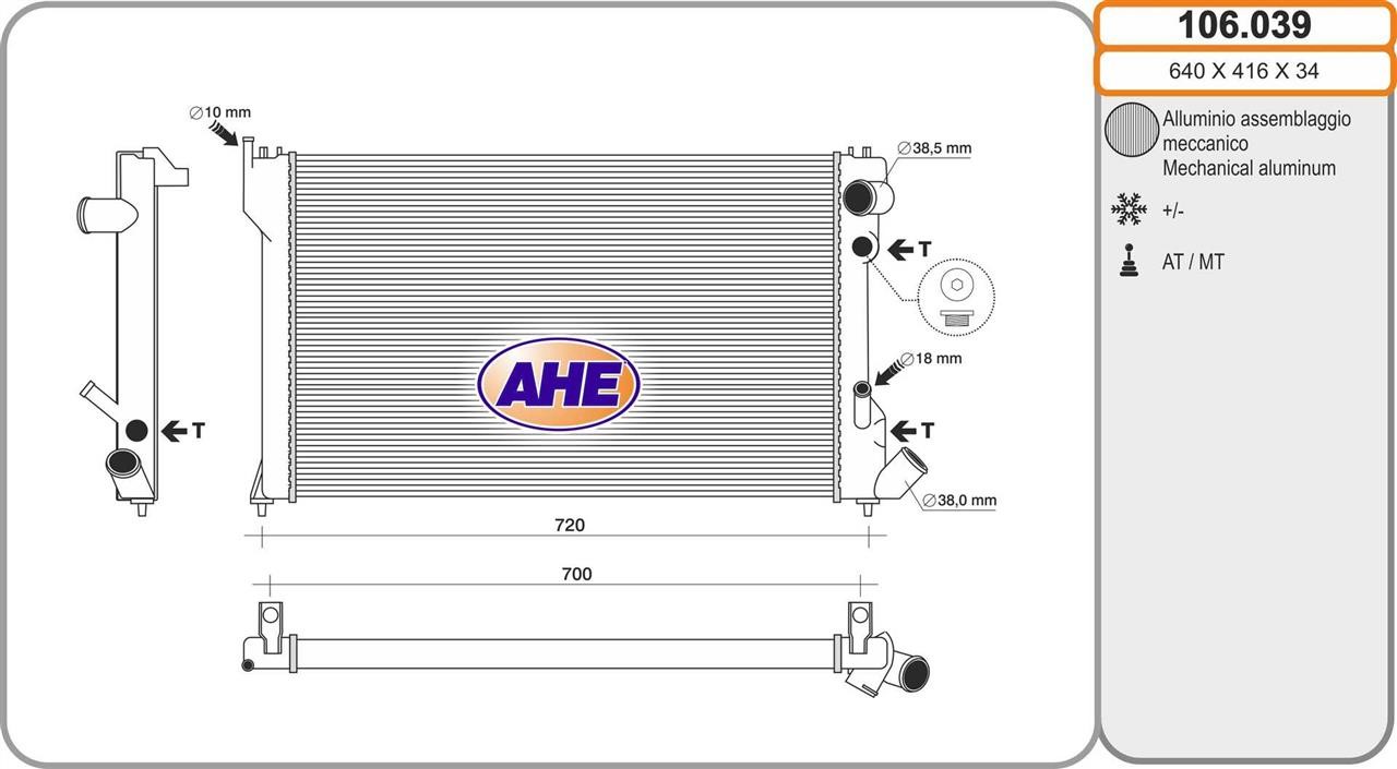 AHE 106.039 Радиатор охлаждения двигателя 106039: Отличная цена - Купить в Польше на 2407.PL!