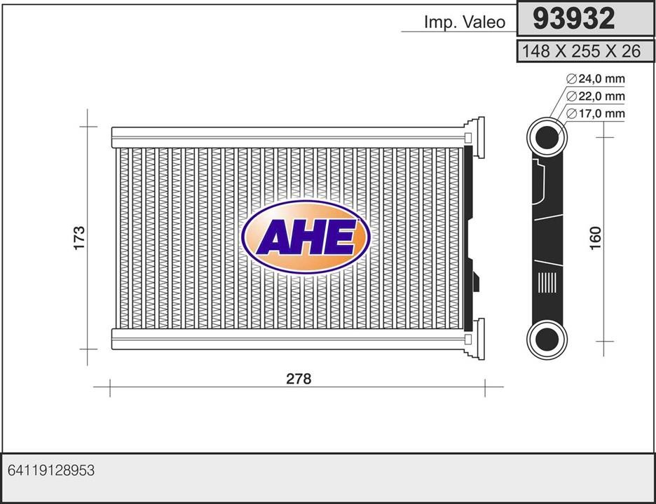 AHE 93932 Heat exchanger, interior heating 93932: Buy near me in Poland at 2407.PL - Good price!