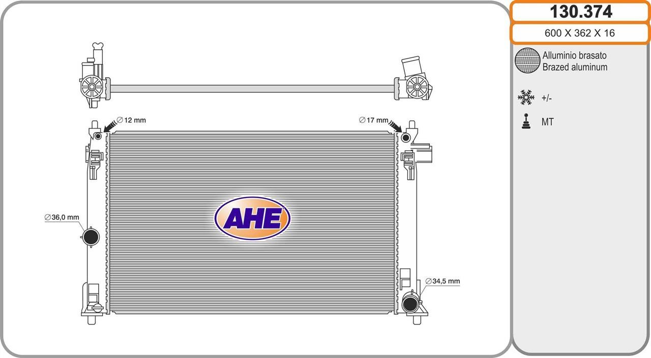 AHE 130.374 Radiator, engine cooling 130374: Buy near me in Poland at 2407.PL - Good price!