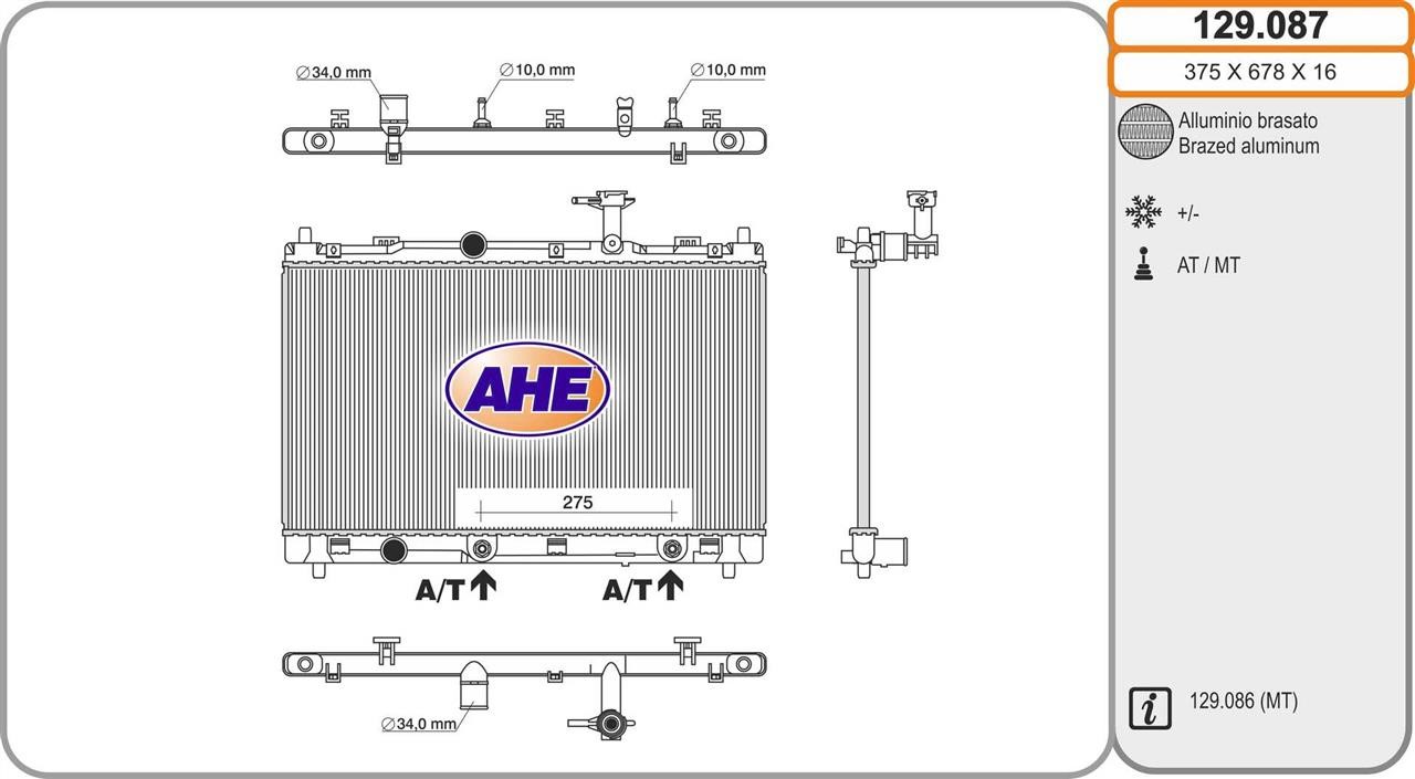 AHE 129.087 Radiator, engine cooling 129087: Buy near me in Poland at 2407.PL - Good price!