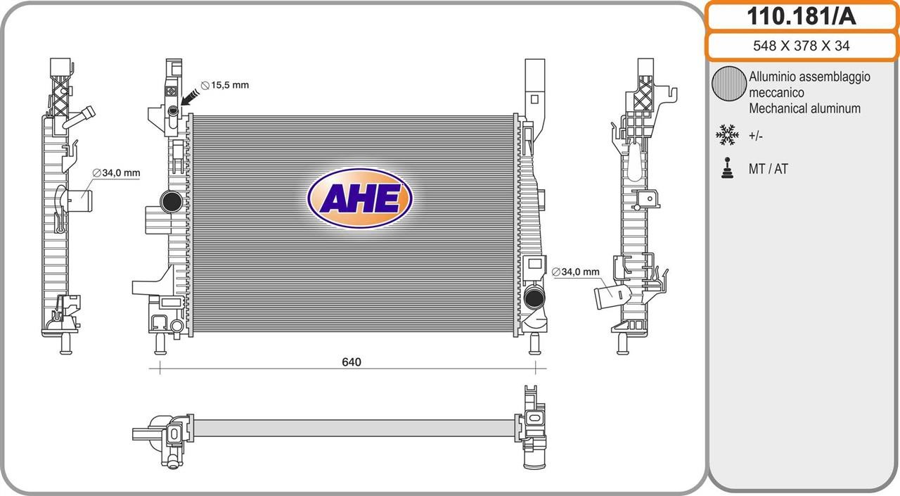 AHE 110.181/A Radiator, engine cooling 110181A: Buy near me in Poland at 2407.PL - Good price!