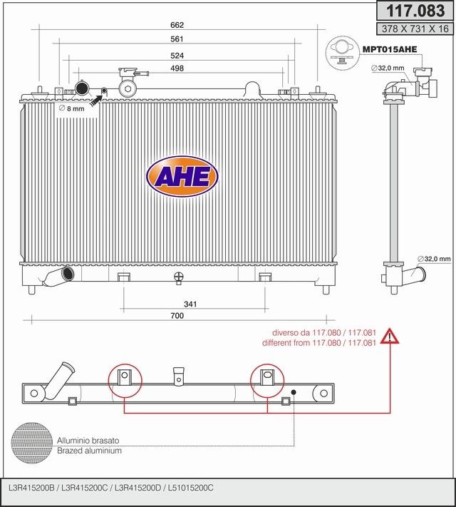 AHE 117.083 Radiator, engine cooling 117083: Buy near me in Poland at 2407.PL - Good price!