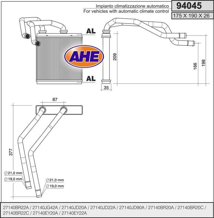 AHE 94045 Heat exchanger, interior heating 94045: Buy near me in Poland at 2407.PL - Good price!