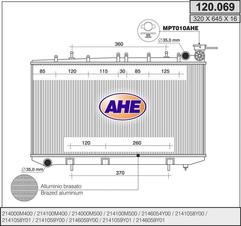 AHE 120.069 Radiator, engine cooling 120069: Buy near me in Poland at 2407.PL - Good price!