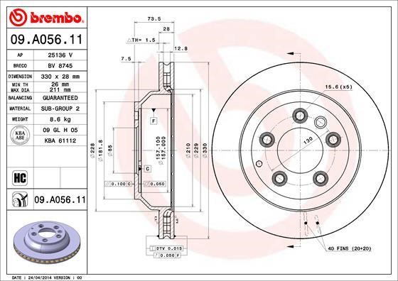 AP (Brembo) 25136 V Brake disc 25136V: Buy near me in Poland at 2407.PL - Good price!